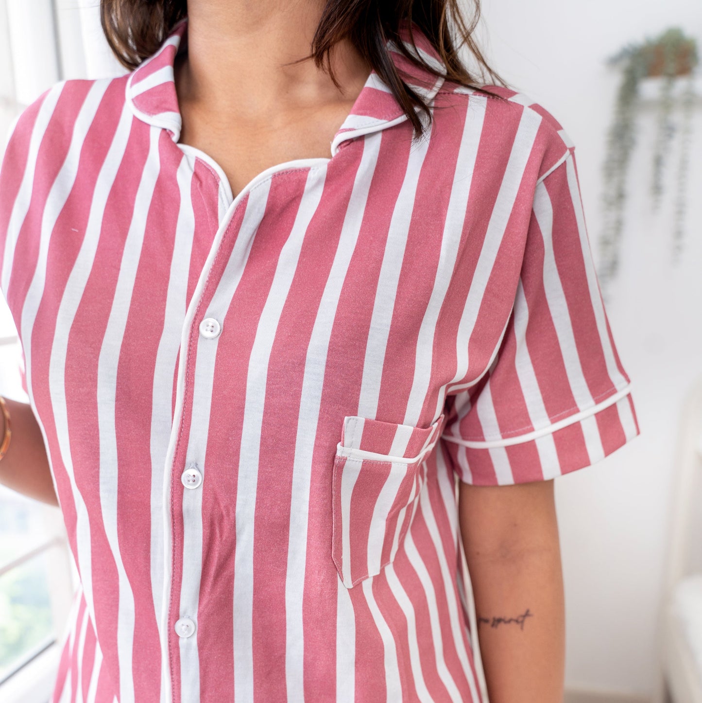 Stripe & Snooze Pajamas Set | 100% Biowash Cotton | Women Sleepwear