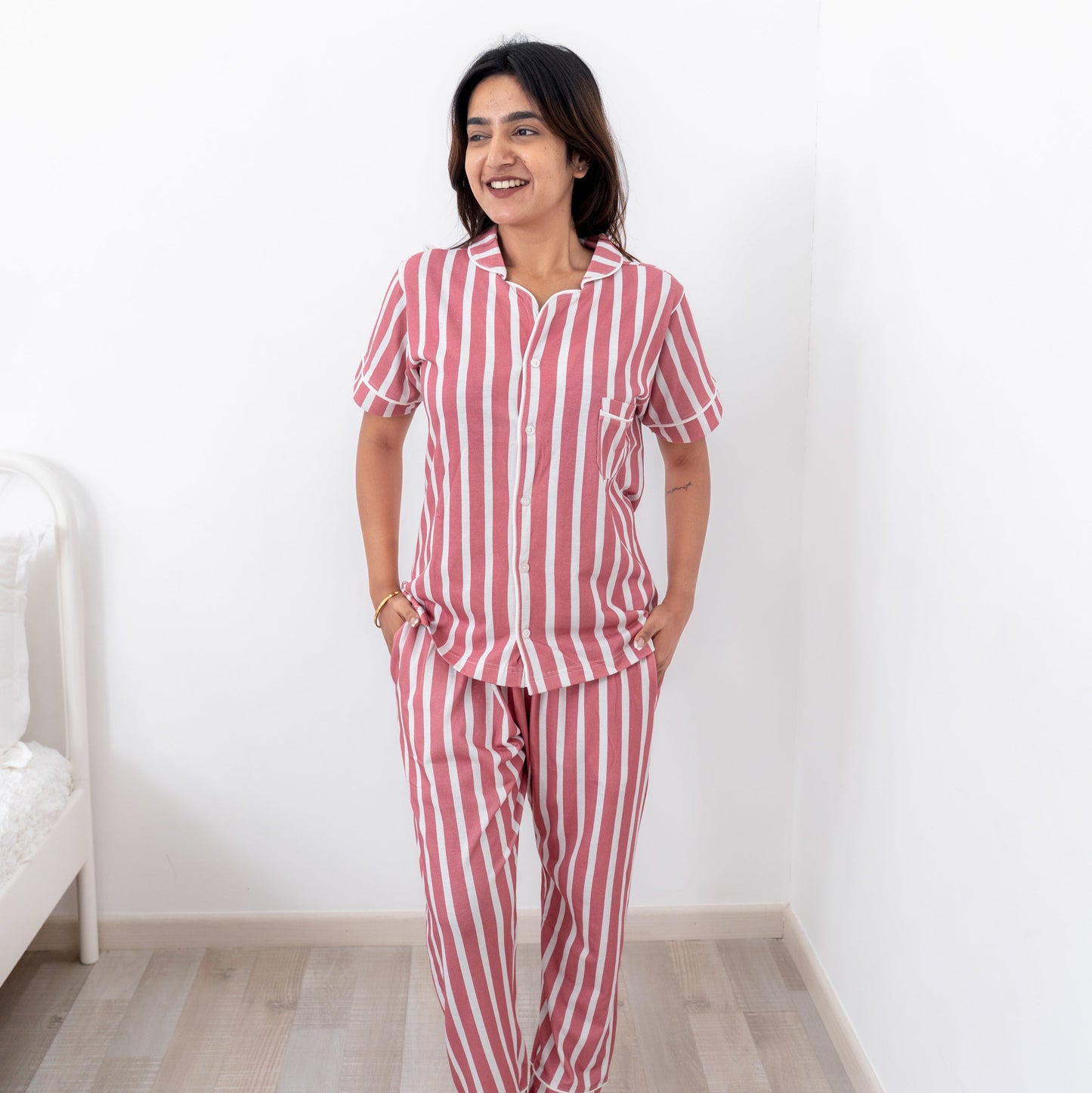 Stripe & Snooze Pajamas Set | 100% Biowash Cotton | Women Sleepwear
