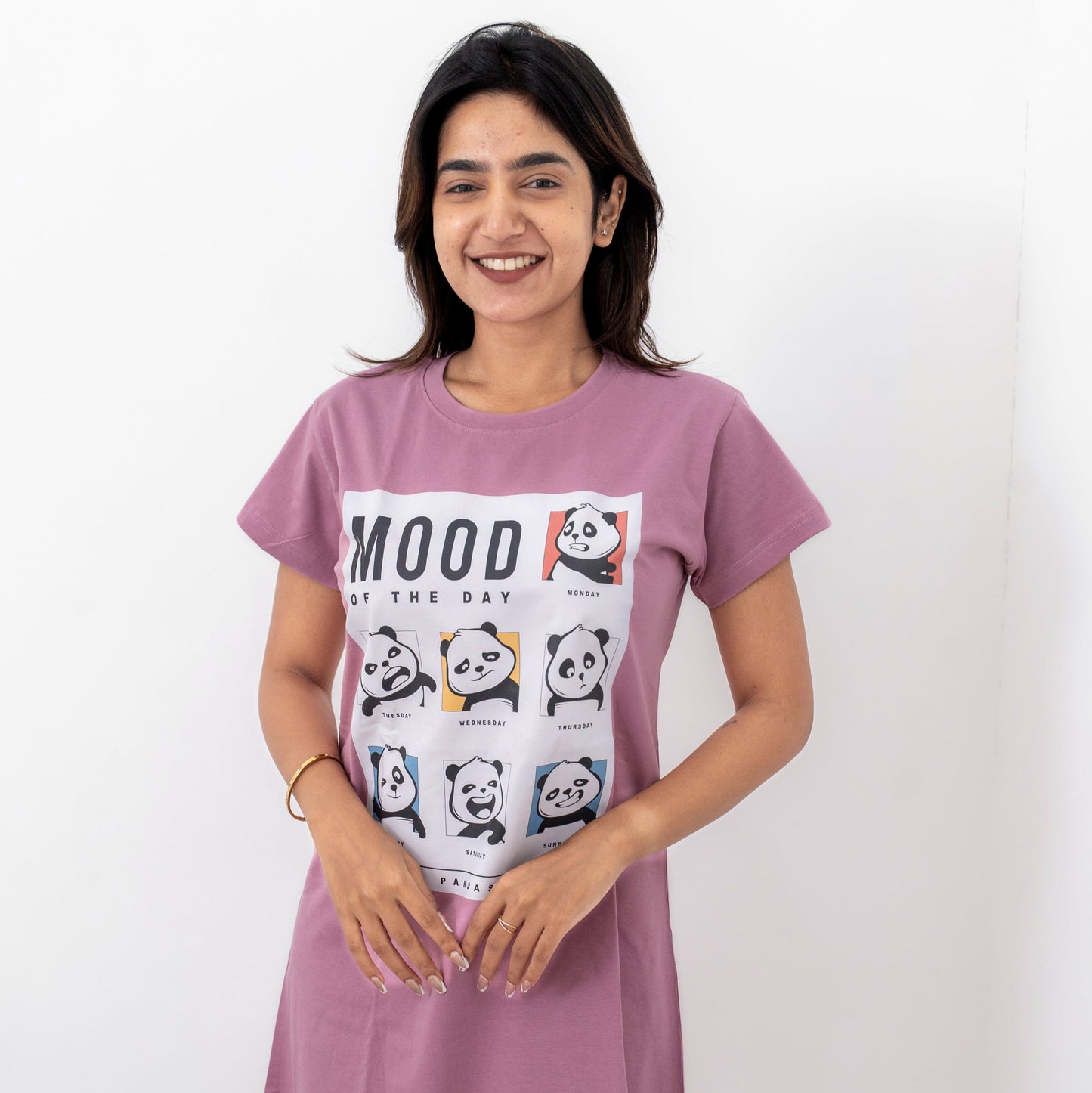 Panda-Express Long Tee | 100% Biowash Cotton | Relaxed Women Loungewear
