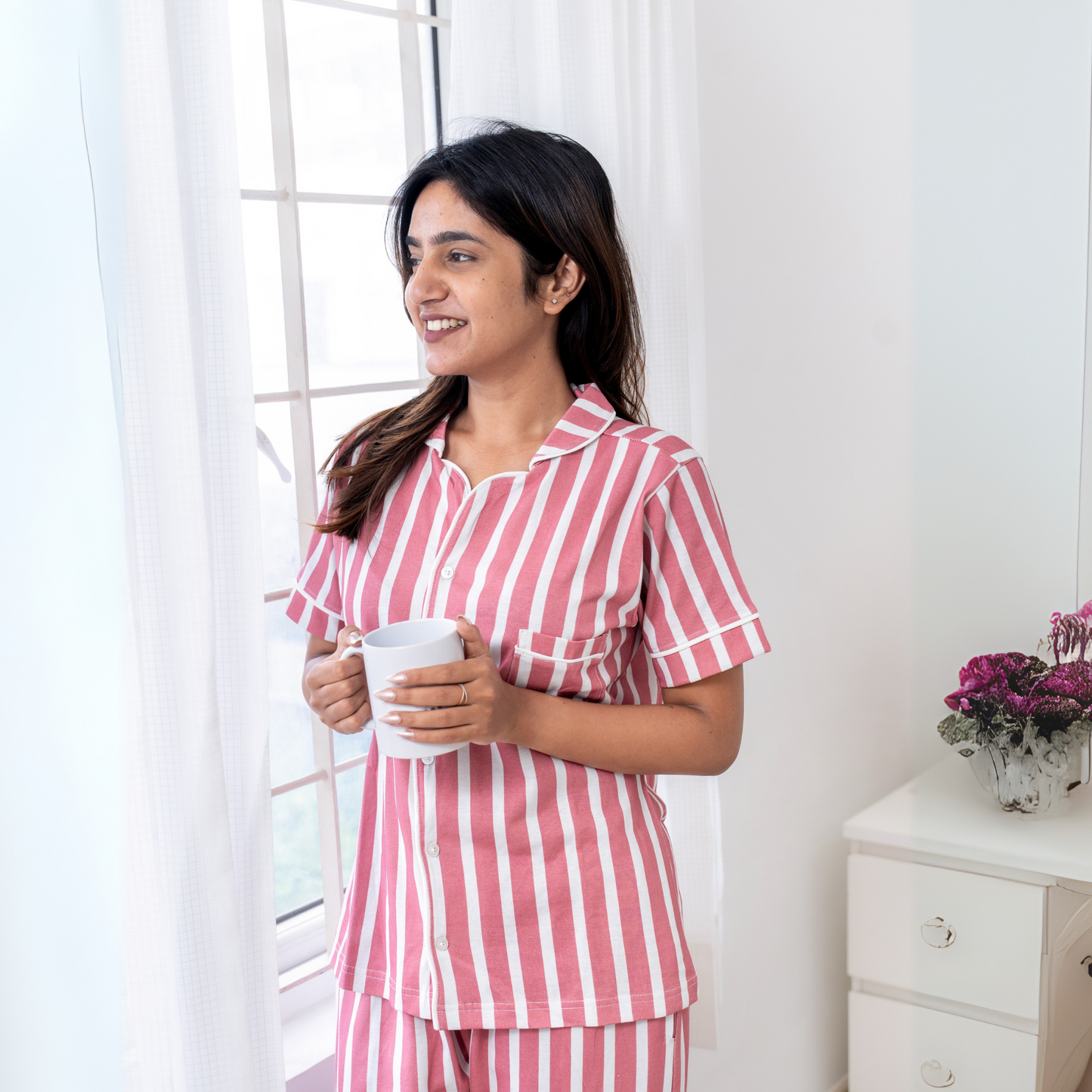 Stripe & Snooze Pajamas Set | 100% Biowash Cotton | Women Sleepwear