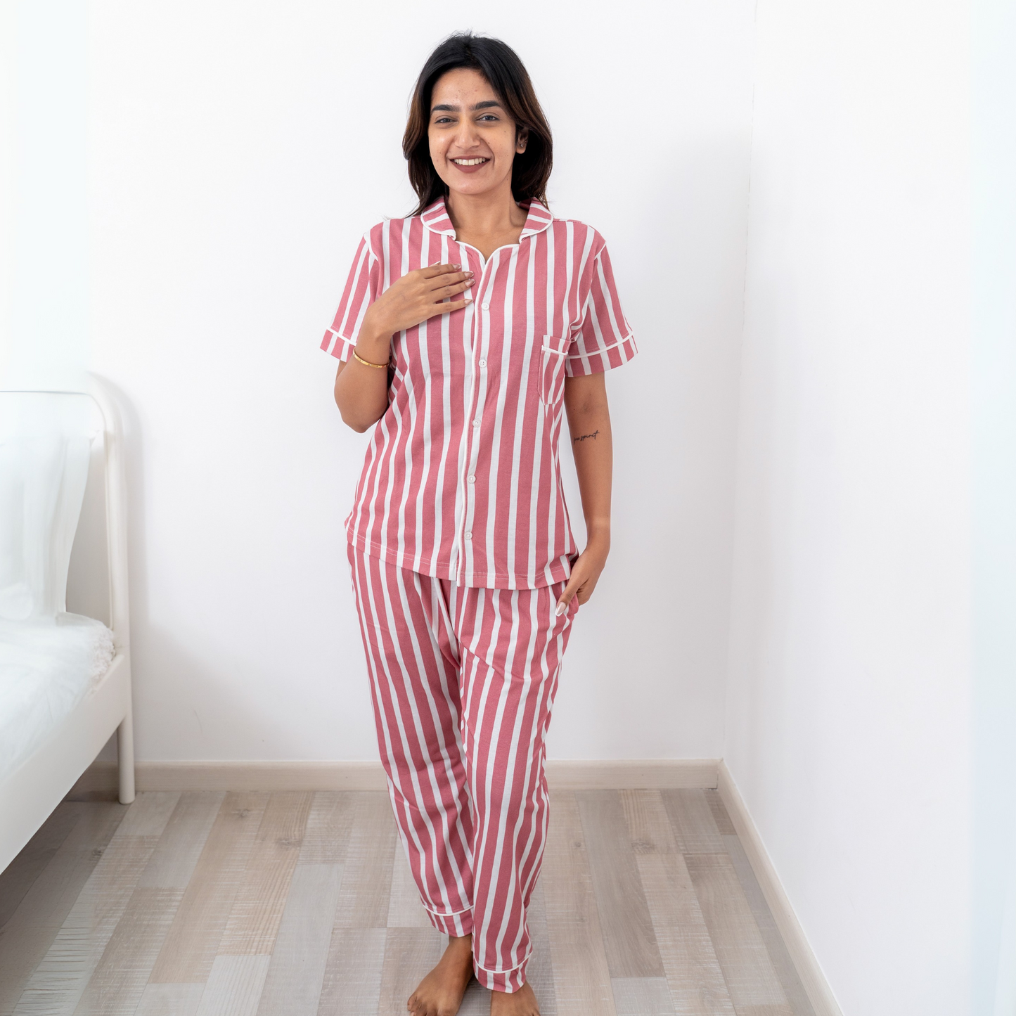Stripe & Snooze Pajamas Set | 100% Biowash Cotton | Women Sleepwear